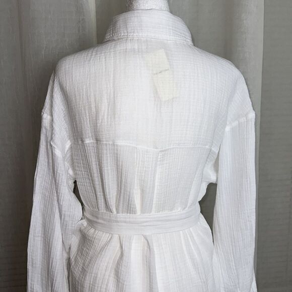 A & F S Oversized White Gauze Lightweight Cotton Button Down Belted Shirt Tunic - Picture 4 of 12